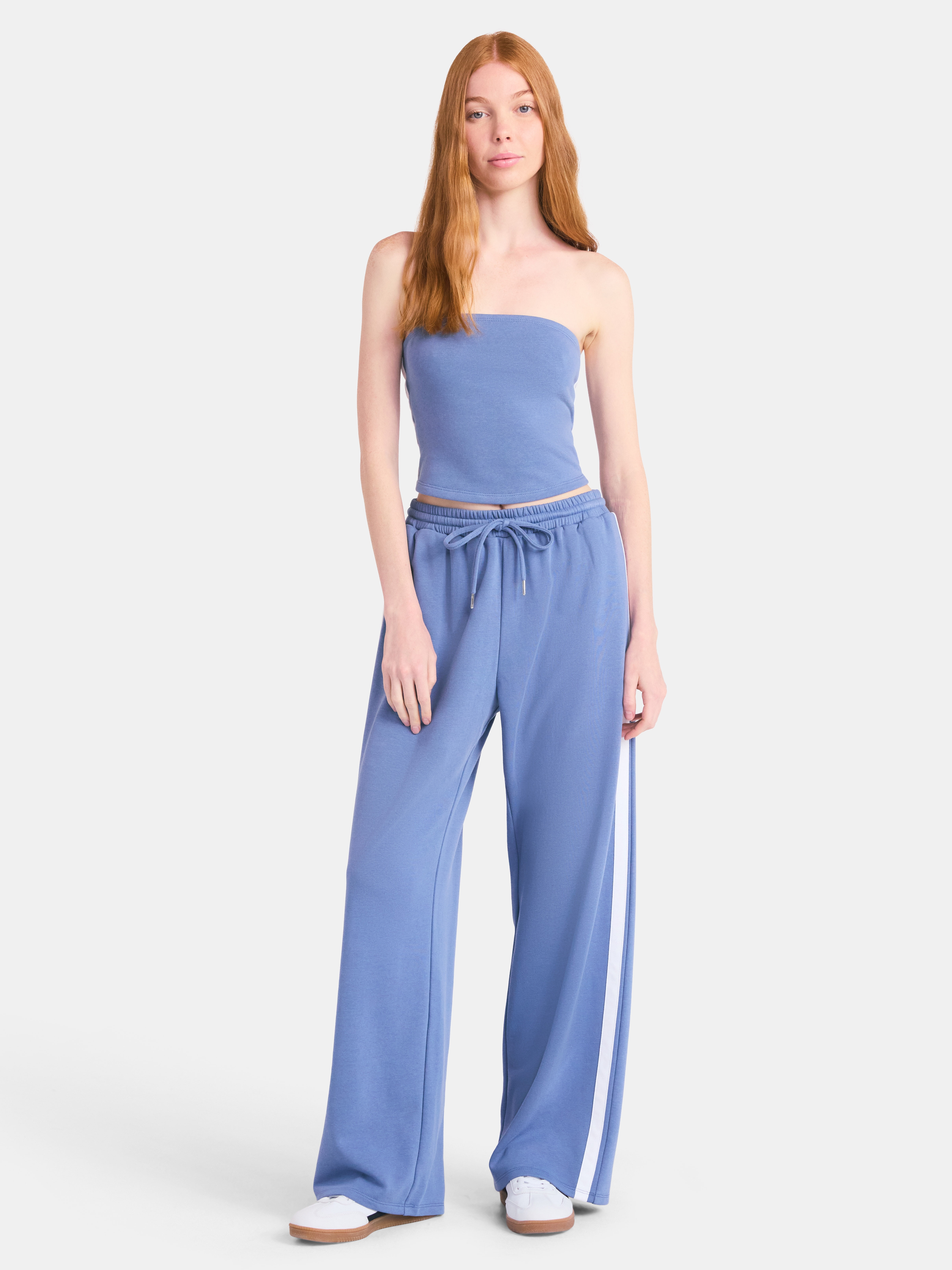 No Boundaries French Terry Tube Top and Pants Set, 2-Piece