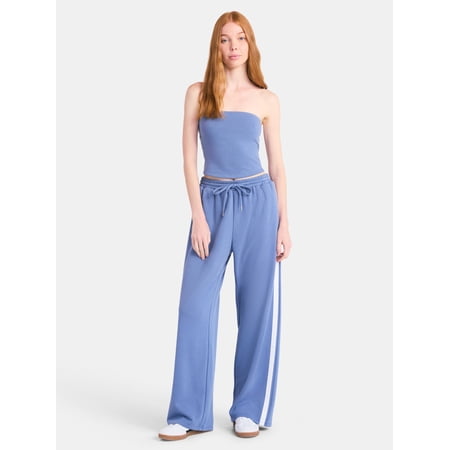 No Boundaries French Terry Tube Top and Pants Set, 2-Piece, Women's