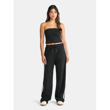 No Boundaries French Terry Tube Top and Pants Set, 2-Piece, Women's