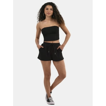 No Boundaries French Terry Tube Top and Shorts Set, 2-Piece, Women's