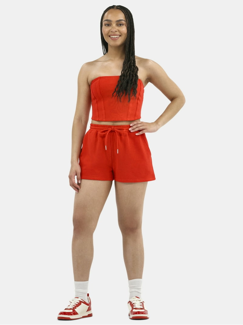 No Boundaries Women's 2-Piece Tube Top and Shorts Set, Smocked