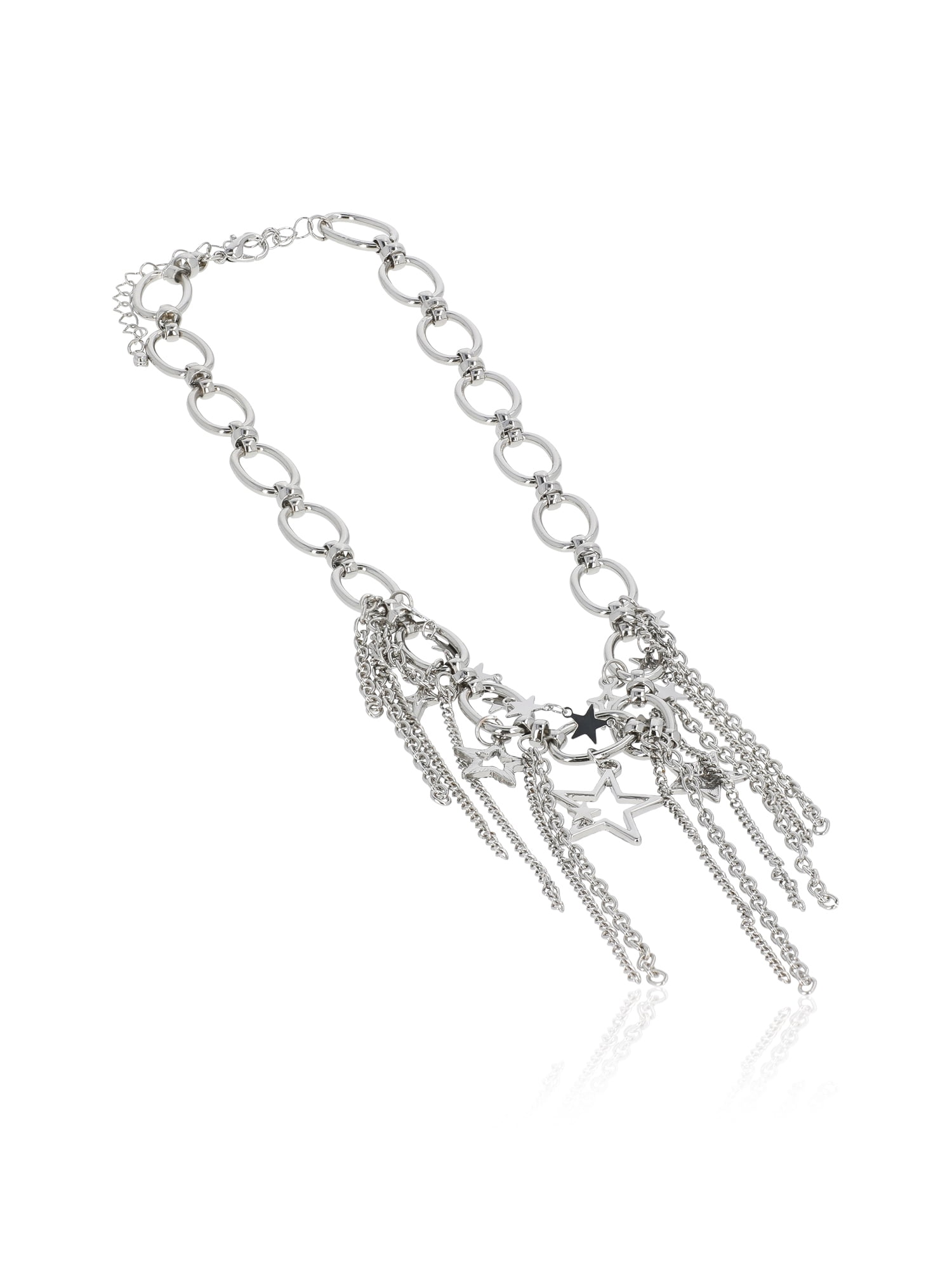 No Boundaries Fringe Necklace with Stars Silver Rhodium for Female Adults and Teens