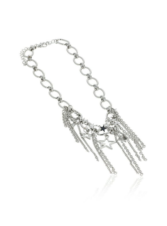Fringe Necklace with Stars Silver Rhodium for Female Adults and Teens