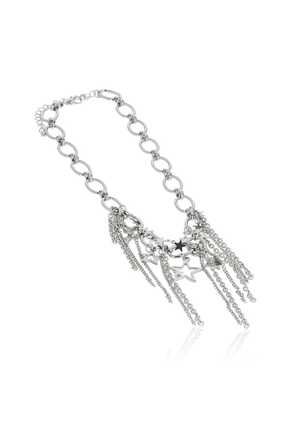 Fringe Necklace with Stars Silver Rhodium for Female Adults and Teens