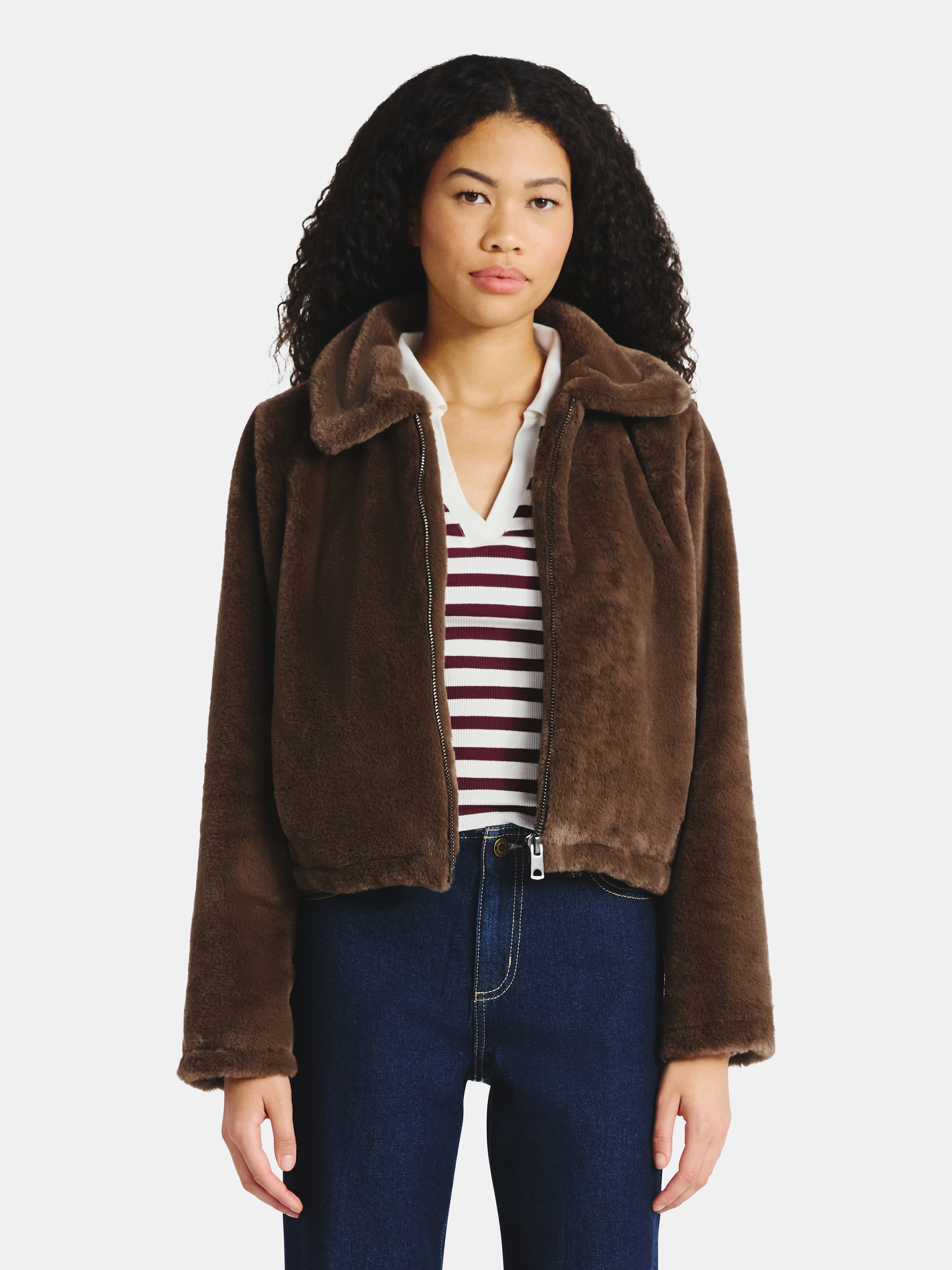 No Boundaries Faux Fur Jacket, Women's