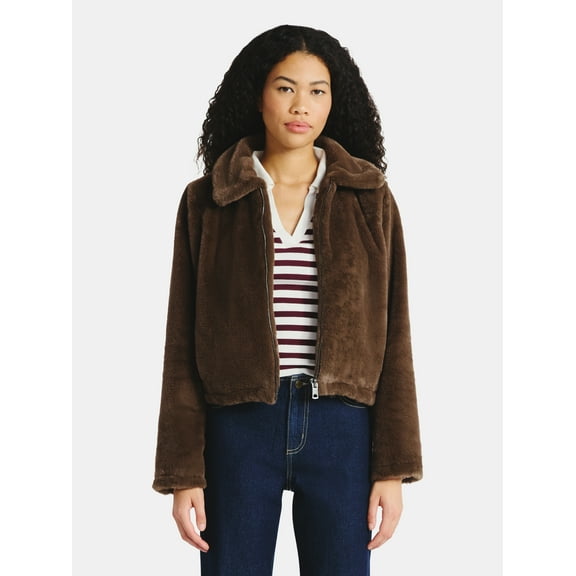 No Boundaries Faux Fur Jacket, Women's