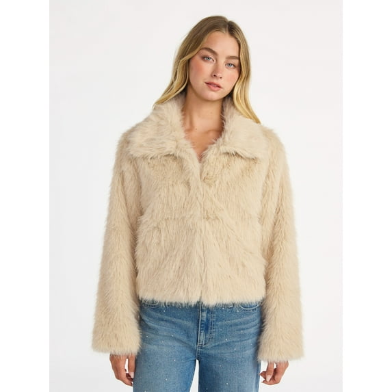 No Boundaries Faux Fur Coat, Women's and Plus