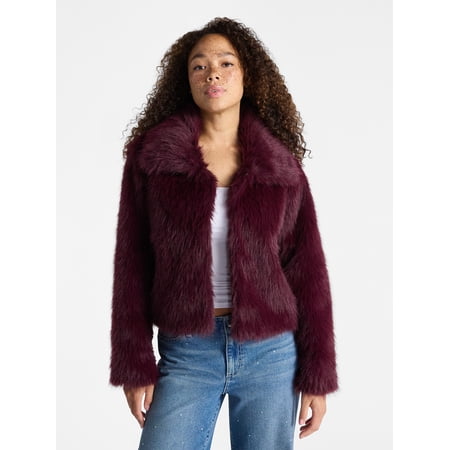 No Boundaries Faux Fur Coat, Women's and Plus