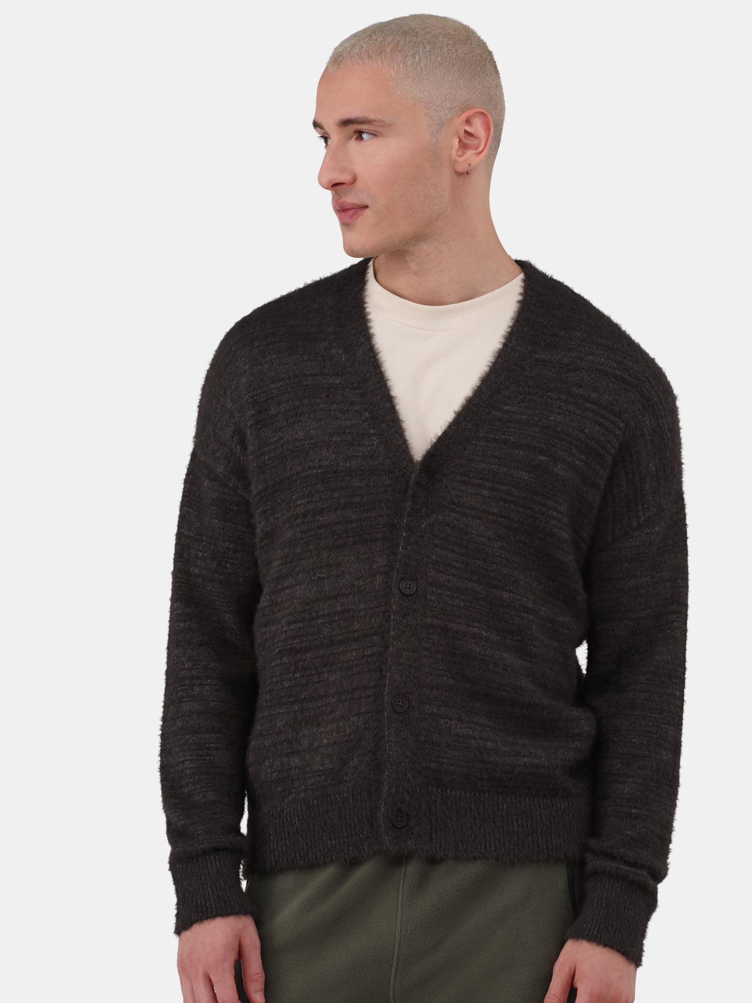 No Boundaries Men's Fuzzy Cardigan Sweater, Sizes XS-3XL