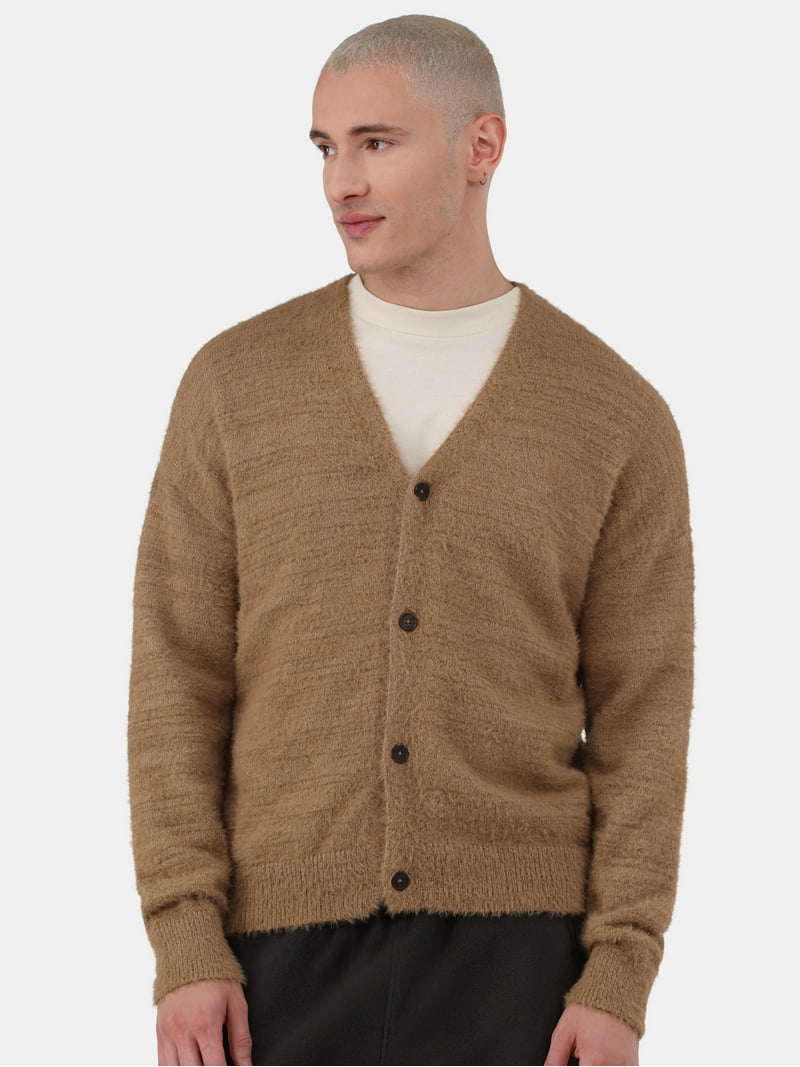No Boundaries Fuzzy Cardigan Sweater for Men and Big Men, Cozy