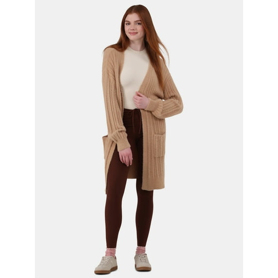 No Boundaries Fuzzy Open-Front Cardigan, Women's and Women's Plus