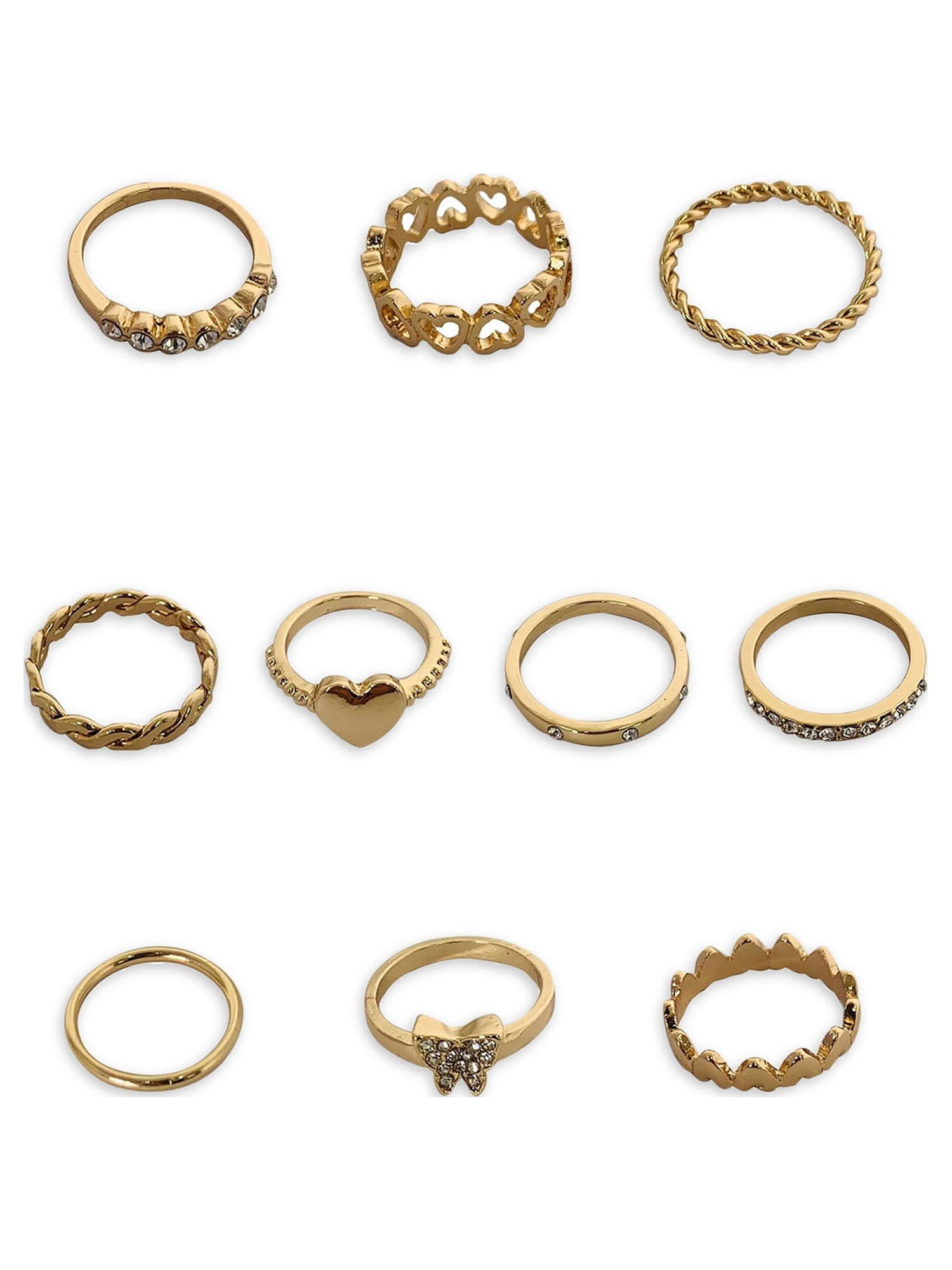 No Boundaries Gold Butterfly and Heart Ring Set, 10 Pack - Walmart.com