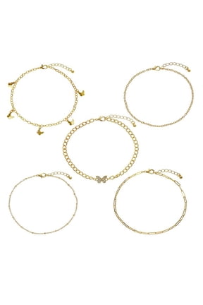 Butterfly Anklet Set, Gold Tone, 5-Piece, Women's