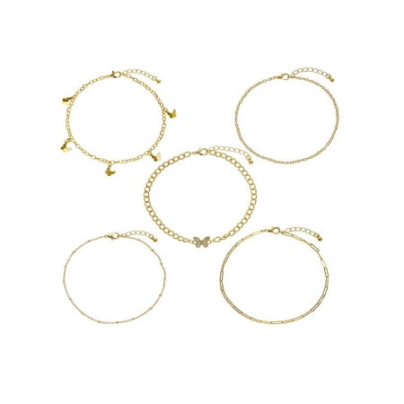 No Boundaries Butterfly Anklet Set, Gold Tone, 5-Piece, Women's