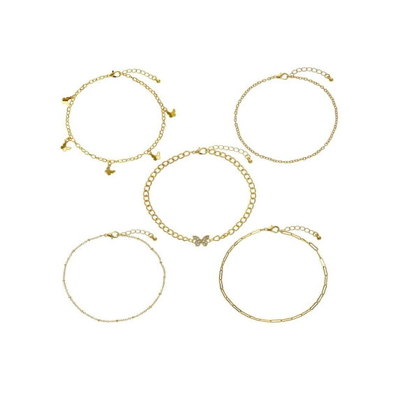 No Boundaries Butterfly Anklet Set, Gold Tone, 5-Piece, Women's