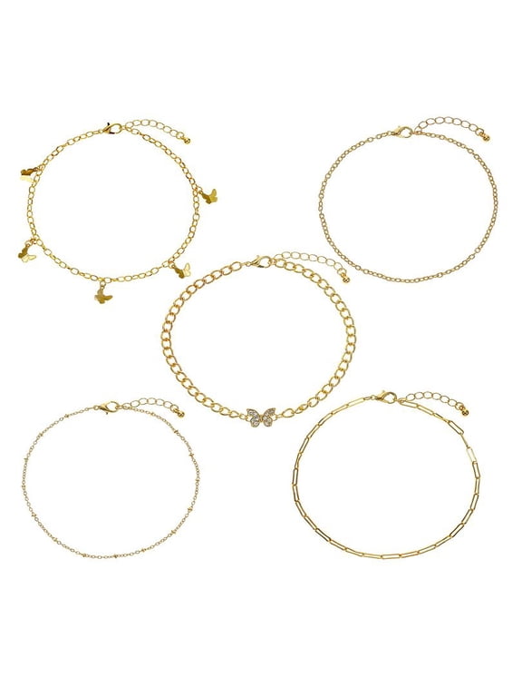 Butterfly Anklet Set, Gold Tone, 5-Piece, Women's