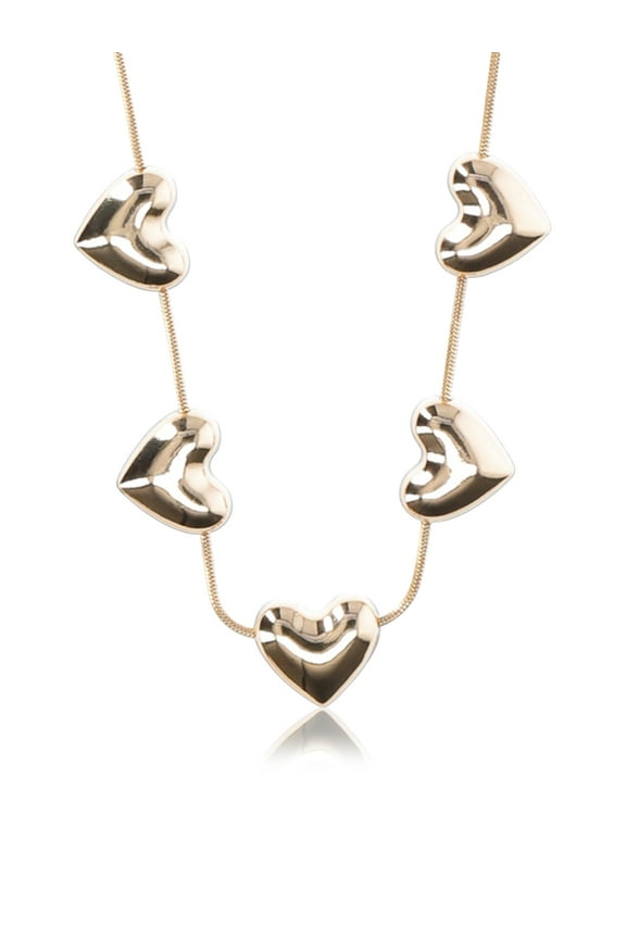 Gold-Tone Bubble Heart Station Necklace, Womens