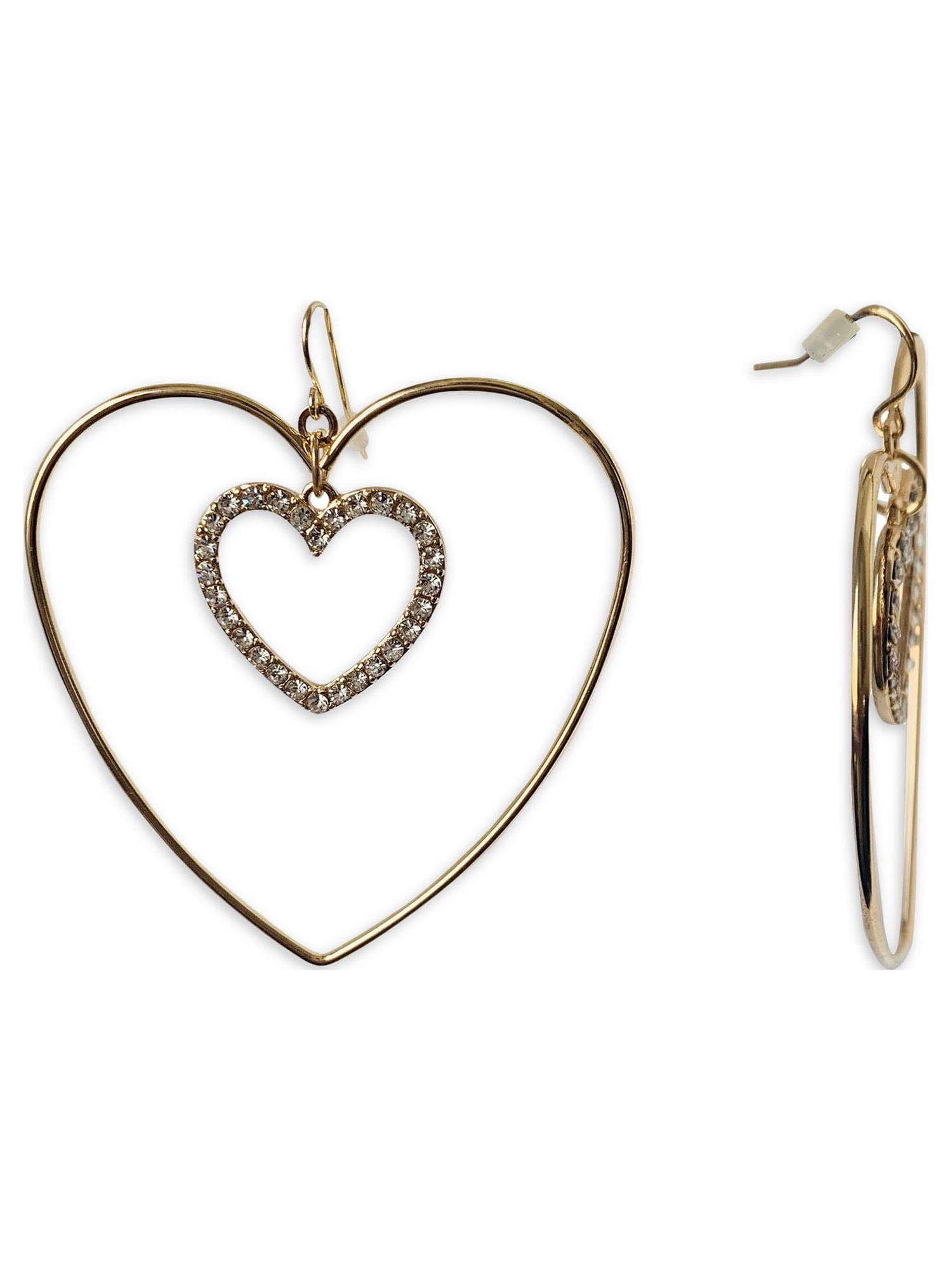 No Boundaries Gold Tone Heart Drop Hoop Earrings