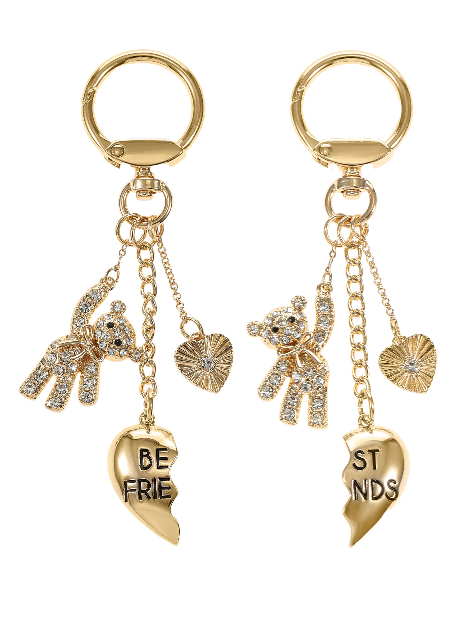 NO BOUNDARIES Goldtone Best Friends Wear-One-Share-One Handbag Charms with Hearts and Teddy Bears, 2 Bag Charms