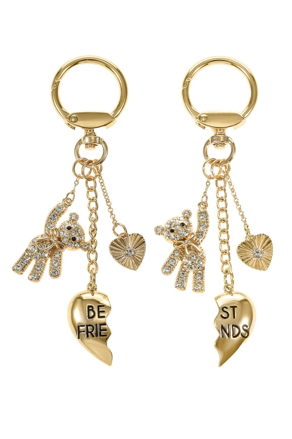 Goldtone Best Friends Wear-One-Share-One Handbag Charms with Hearts and Teddy Bears, 2 Bag Charms