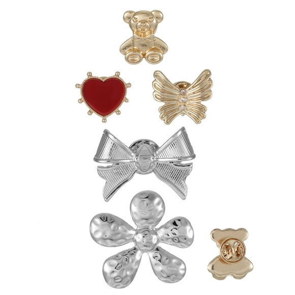 No Boundaries Gold-Tone and Silver-Tone Brooch and Pins Set, 5-Piece, Womens