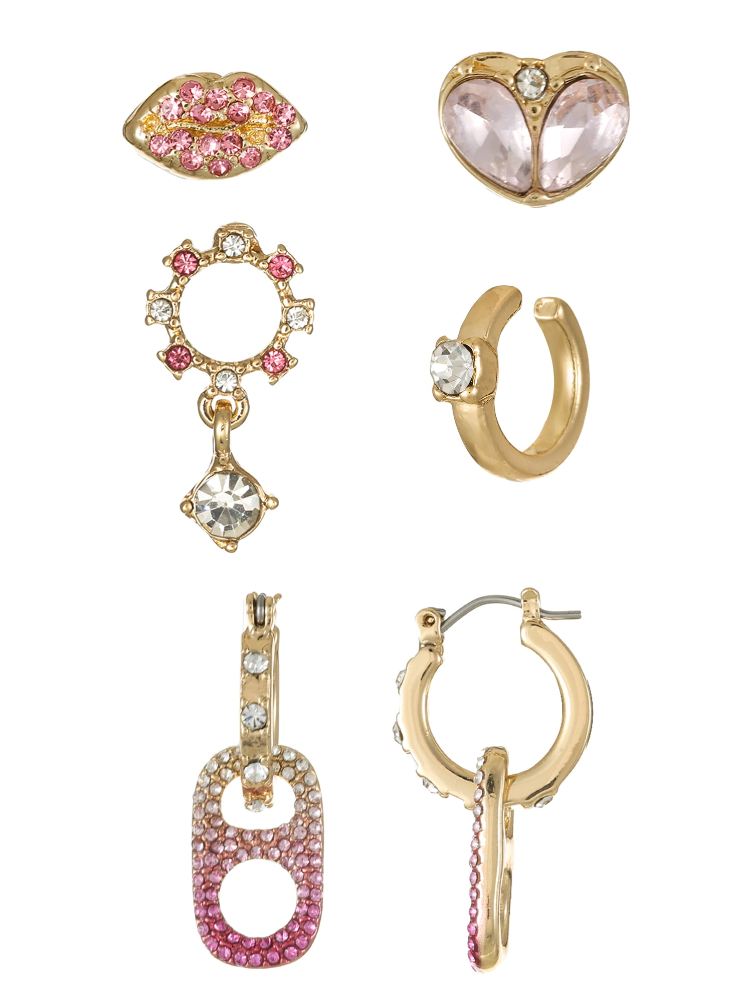 NO BOUNDARIES Goldtone Earring Set, Light Rose, 6 Pieces