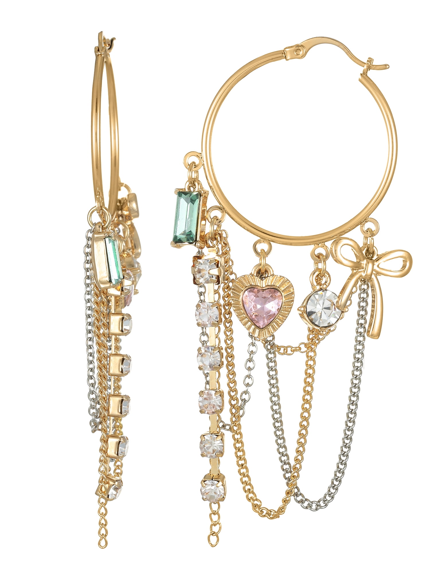 NO BOUNDARIES Goldtone Hoop Earring with Charms, 1 Pair