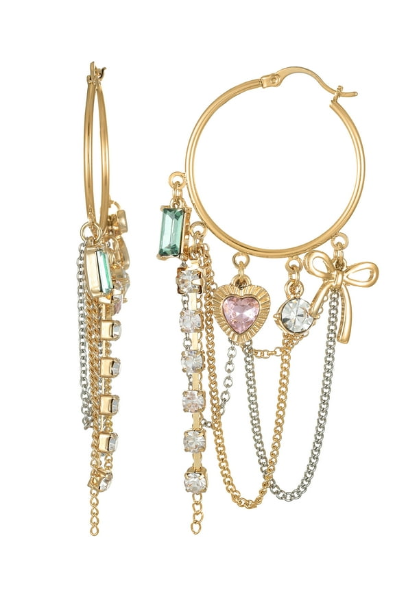 Goldtone Hoop Earring with Charms, 1 Pair