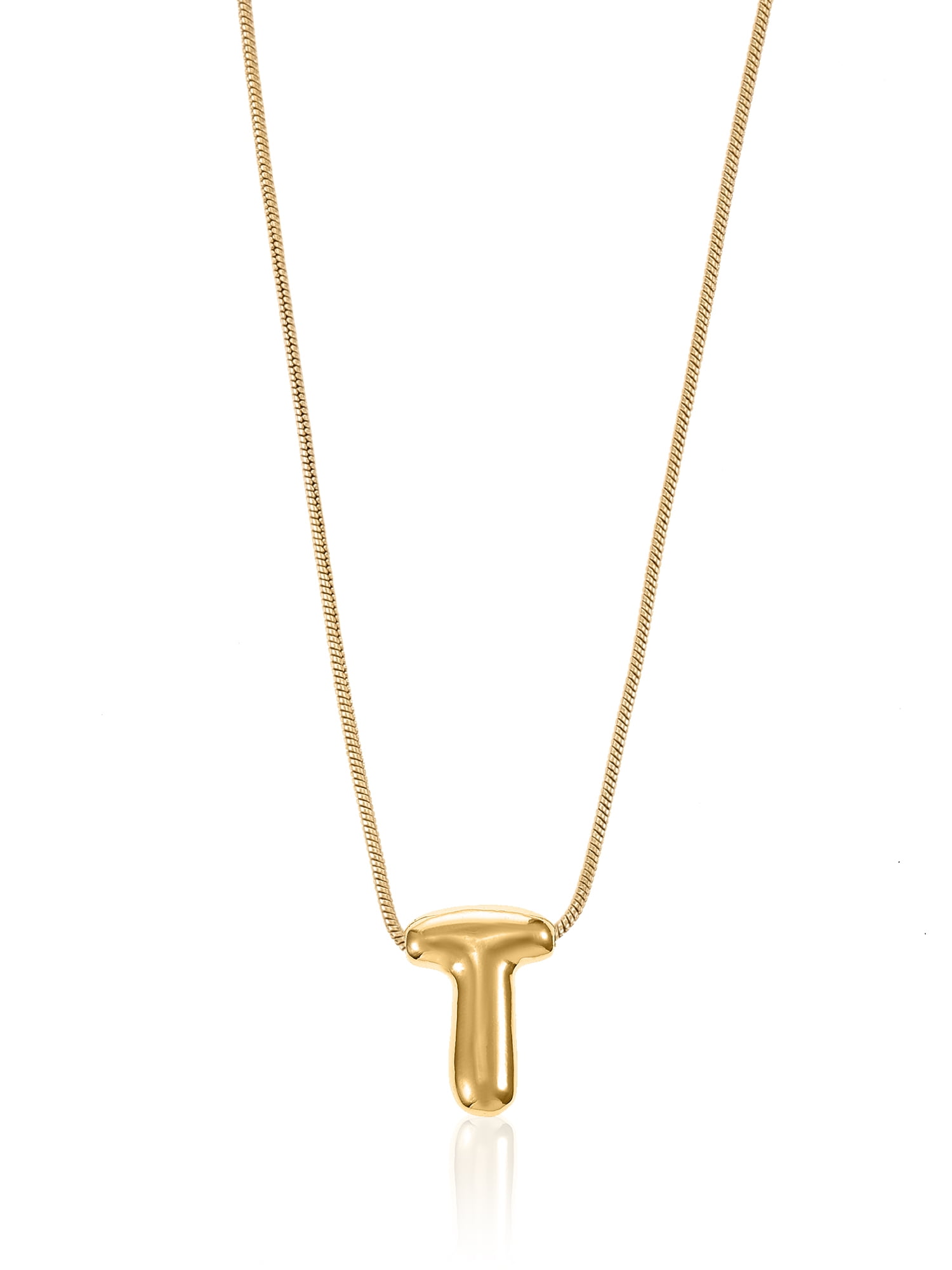 Goldtone Initial Bubble Letter Necklace, 1 Piece, Letter T