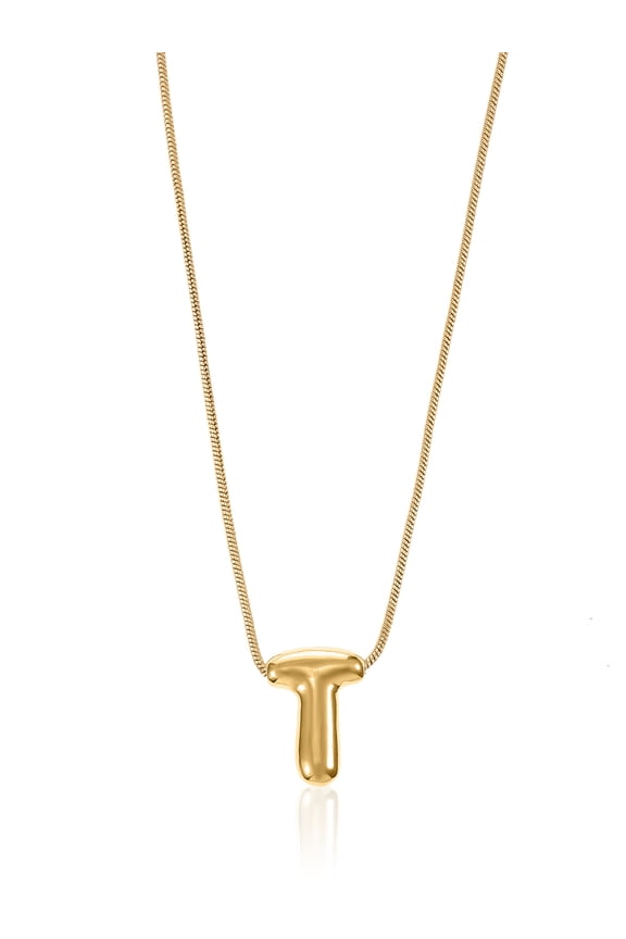Goldtone Initial Bubble Letter Necklace, 1 Piece, Letter T