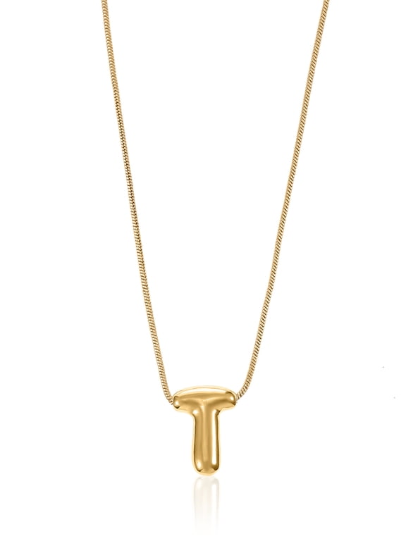 Goldtone Initial Bubble Letter Necklace, 1 Piece, Letter T