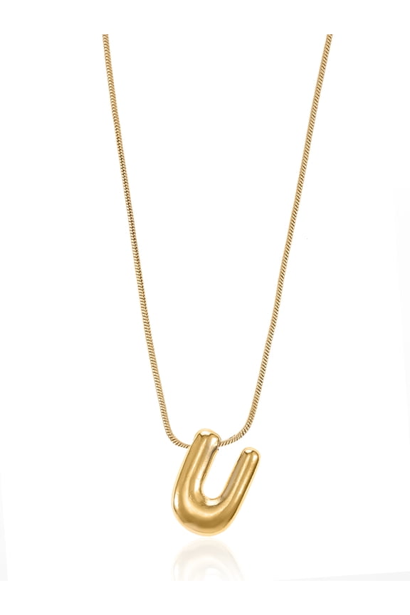 Goldtone Initial Bubble Letter Necklace, 1 Piece, Letter U