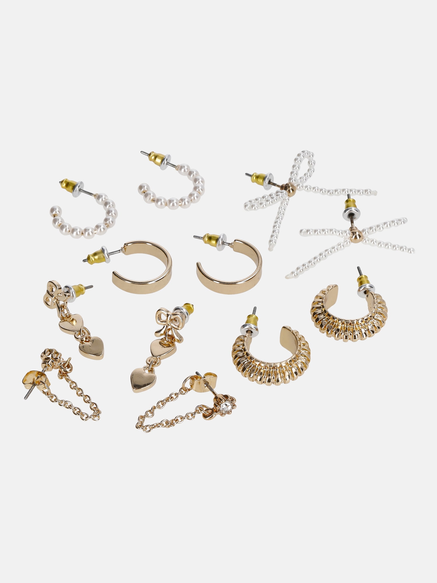 No Boundaries Multi Earring Set, Gold Tone, Studs, Mini Hoops & Charms, 6-Piece, Women's
