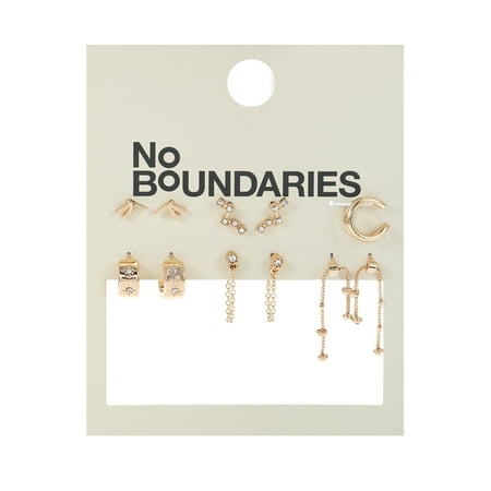 No Boundaries Goldtone Multi Earring Set with Studs, Mini Hoops and Ear Cuff, 5 Pairs, 1 Piece