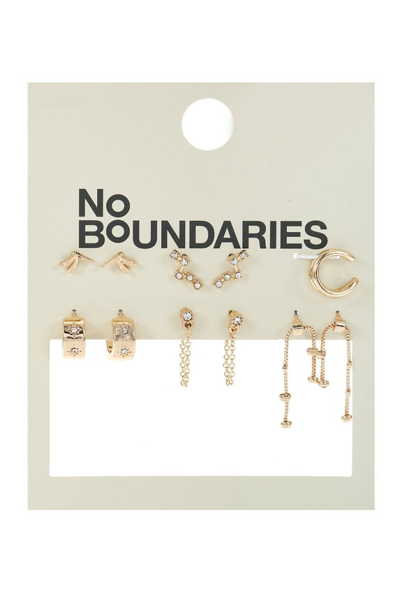 Goldtone Multi Earring Set with Studs, Mini Hoops and Ear Cuff, 5 Pairs, 1 Piece