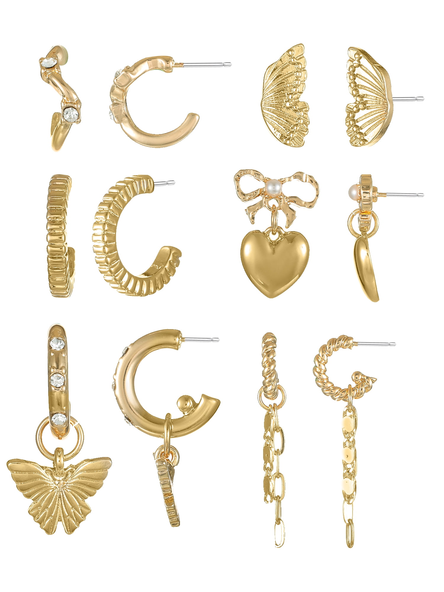 No Boundaries Goldtone Multi Earring Set with Studs and Mini