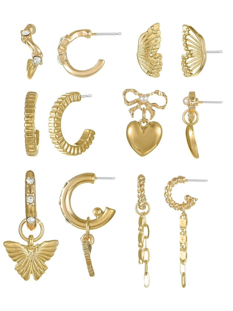 No Boundaries Gold Tone Multi Earring Set with Studs and Mini