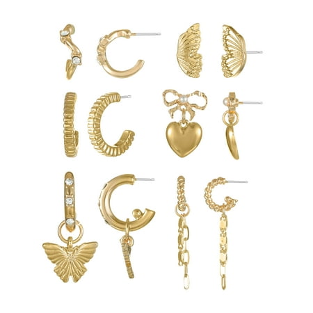 No Boundaries Gold-Tone Multi Earring Set with Studs and Mini Hoops, 6-Pack, Women's
