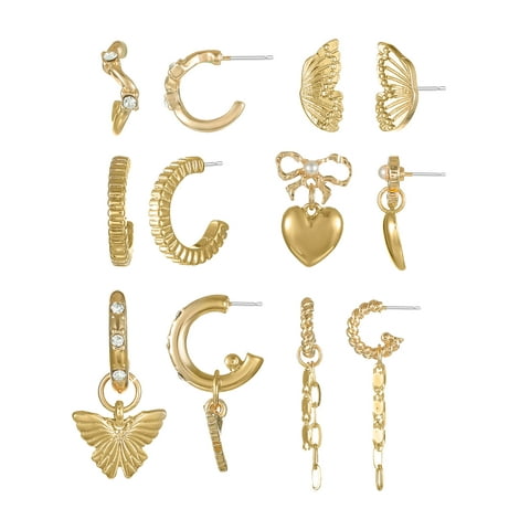 Gold-Tone Multi Earring Set with Studs and Mini Hoops, 6-Pack, Women's