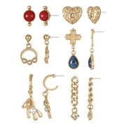 NO BOUNDARIES Gold-Tone Multi Earring Set with Studs and Mini Hoops and Drops, 6-Pairs, Women’s