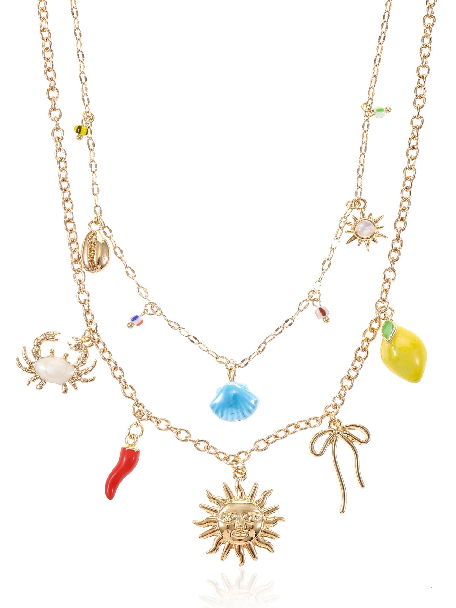 No Boundaries Goldtone Necklace Set, Beachy Charms, 2 Pieces