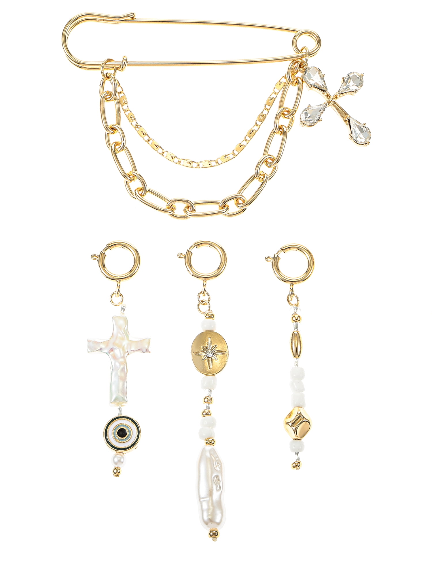 No Boundaries Goldtone Pin and Charm Set, 4 Pieces