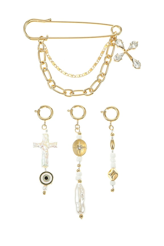 Goldtone Pin and Charm Set, 4 Pieces