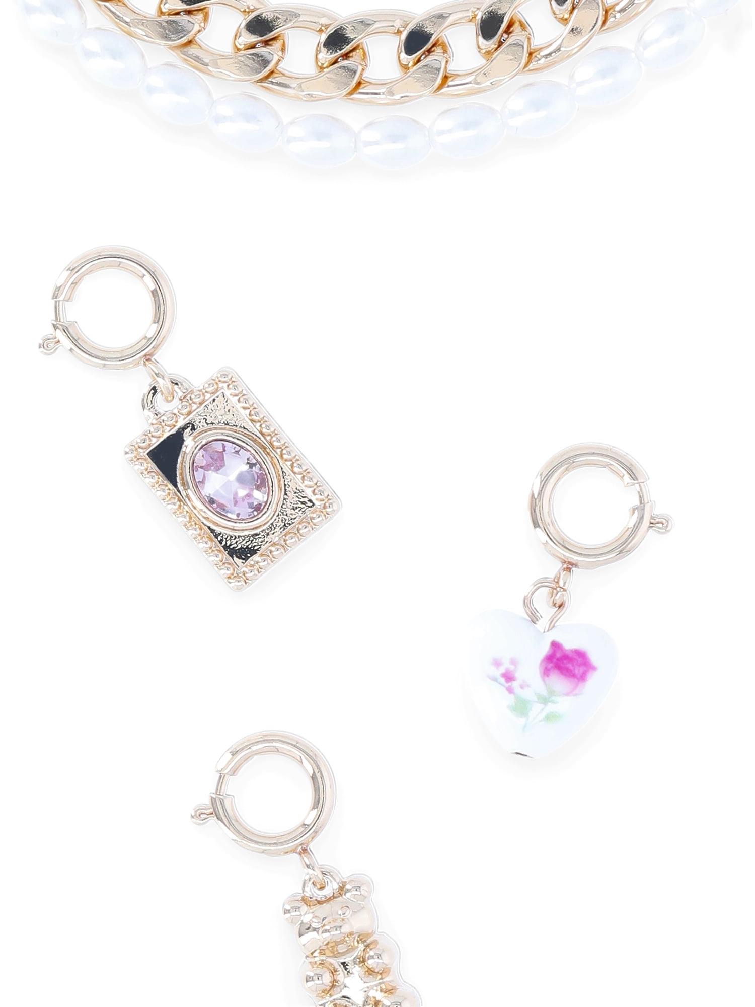 NO BOUNDARIES Gold-Tone and Faux Pearl Chain with Shoe Charms Set, 4-Piece, Womens