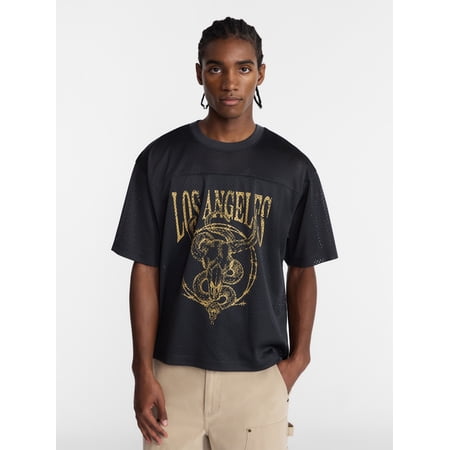No Boundaries Graphic Boxy Fit Mesh Jersey Style Shirt, Men's XS-5XL