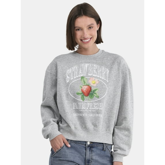 No Boundaries Graphic Crewneck Sweatshirt, Lightweight, Women's and Women’s Plus