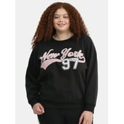 No Boundaries Graphic Crewneck Sweatshirt, Midweight, Women's Plus