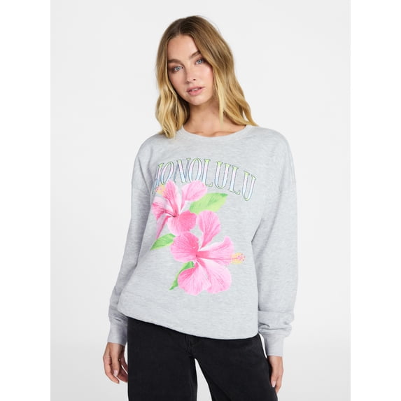 No Boundaries Graphic Crewneck Sweatshirt, Women's and Women's Plus Sizes XXS-4X