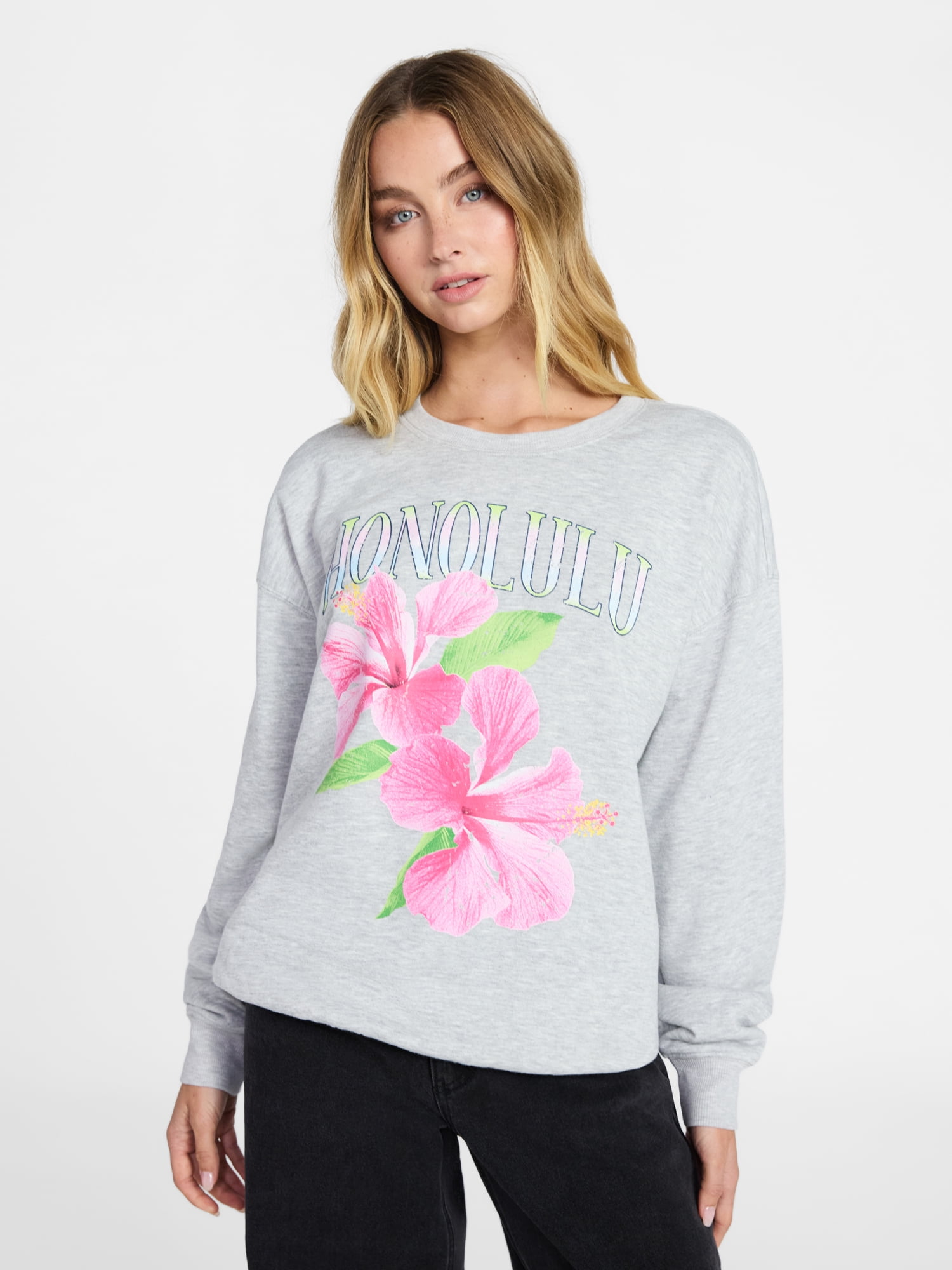 No Boundaries Graphic Crewneck Sweatshirt, Women's and Women's Plus Sizes XXS-4X