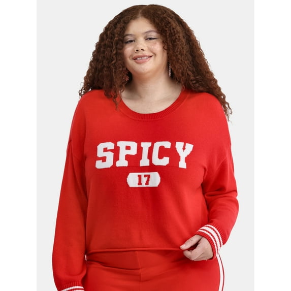 No Boundaries Graphic Pullover Sweatshirt with Long Sleeves, Lightweight, Women's & Women's Plus